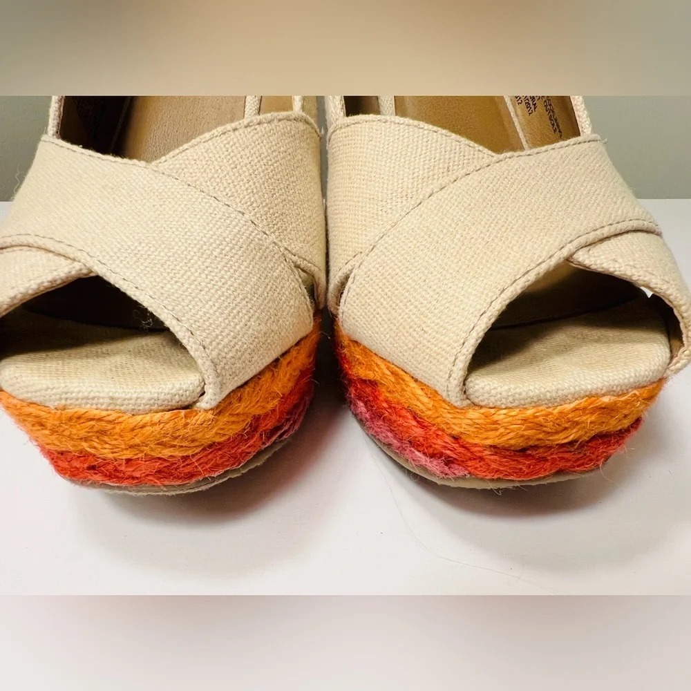SO Beige Wedges with Orange and Purple Accents
